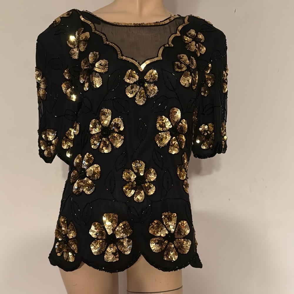 Elegant Black and Gold Floral Women's Top